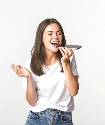 image of girl using artificial intelligence voice recognition