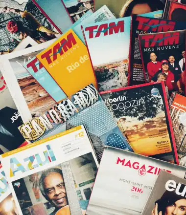 magazine posters showing different copyright works from different artists